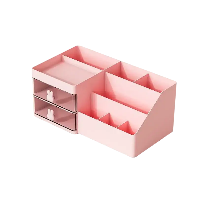 Pink plastic storage box with large capacity and bunny handle drawers in modern minimalist style organizer design