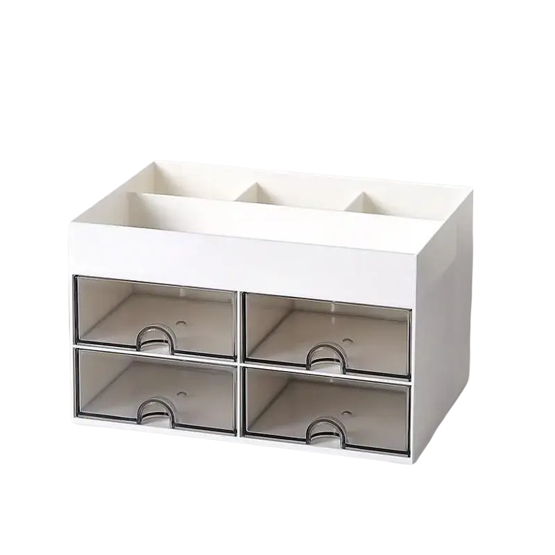 Snow white plastic storage box with large capacity four transparent drawers and modern minimalist style bunny handle organizer