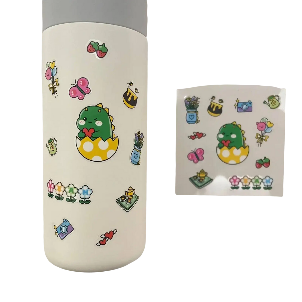 Large capacity cream storage box with bunny handle in modern minimalist style and white insulated water bottle with colorful stickers
