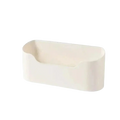 White plastic adhesive wall mounted storage rack with rounded edges and single compartment sink organizer feature