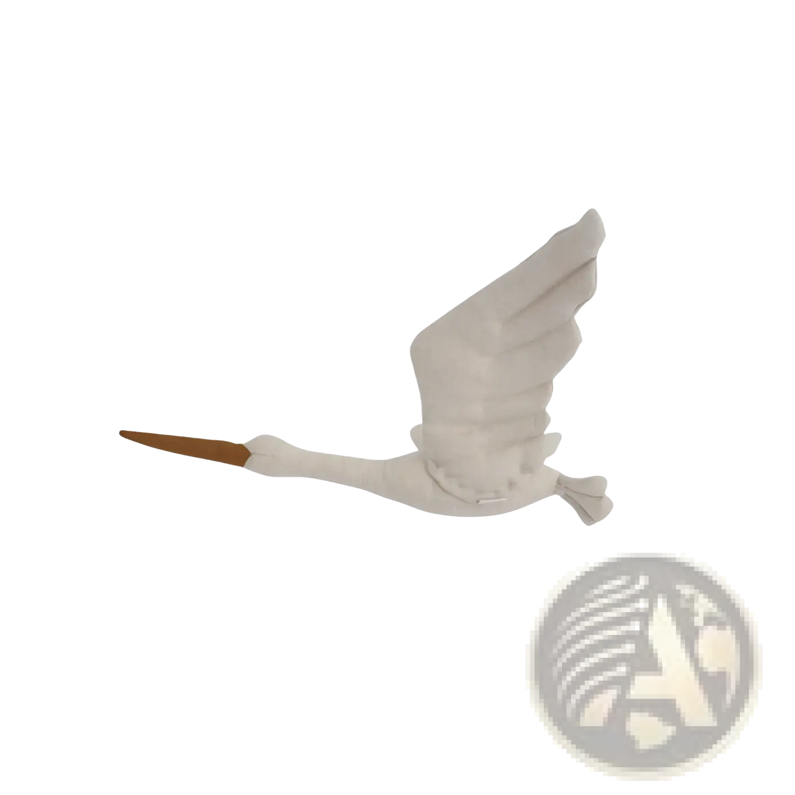 White stork plush toy with brown beak and detailed folded wings designed as a soft animal pillow