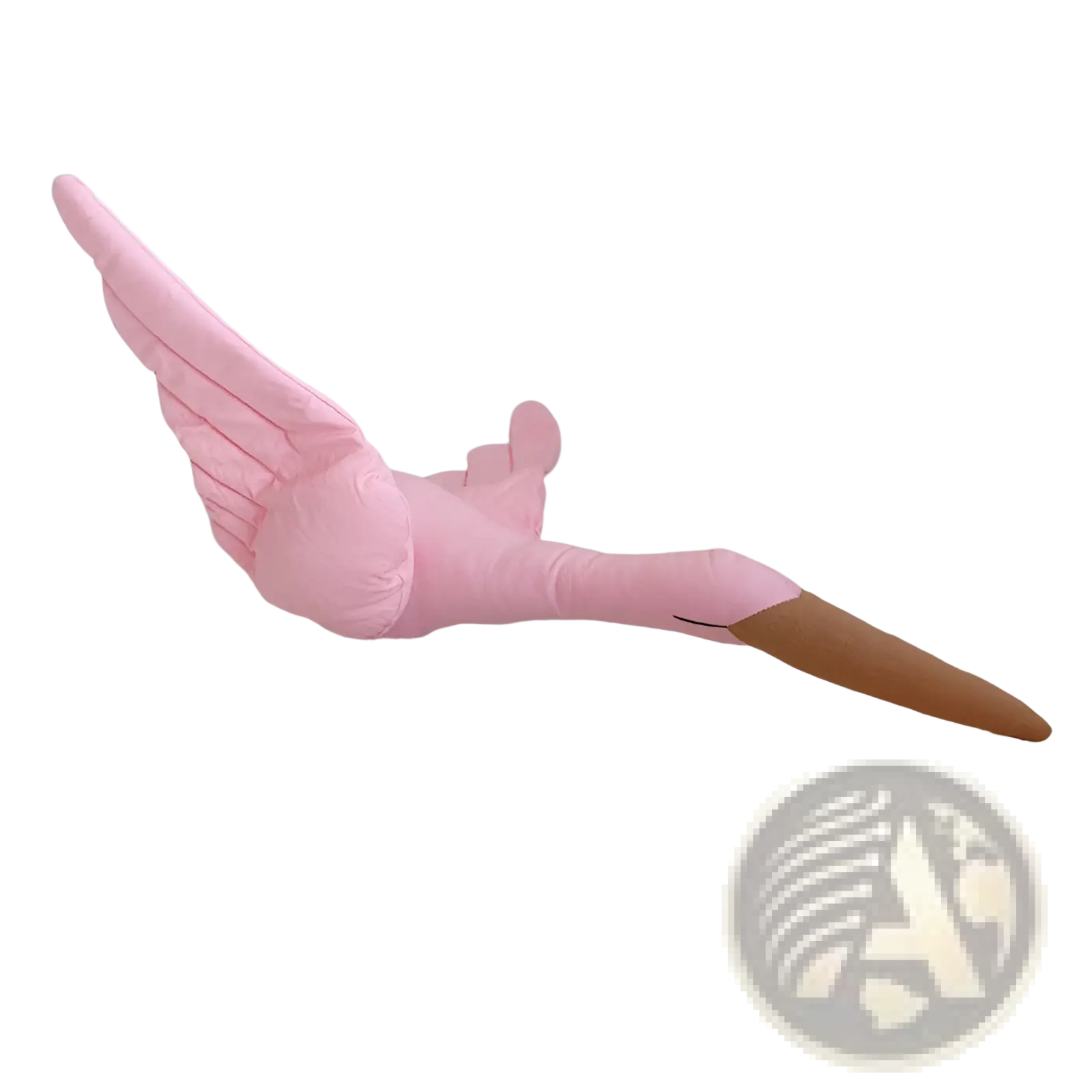 Pink plush flamingo with long neck brown beak displayed as stork plush toy white swan animal pillow