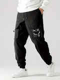Men’s black tactical wear resistant cargo joggers with pockets and a white smiley face on the thigh pocket