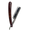 Straight edge barber razor with silver engraved blade and dark wood handle metal shaving tool for precision grooming