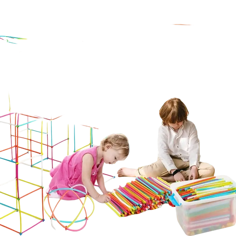 Colorful interlocking plastic straw building toys in assorted hues for creative engineering and construction play