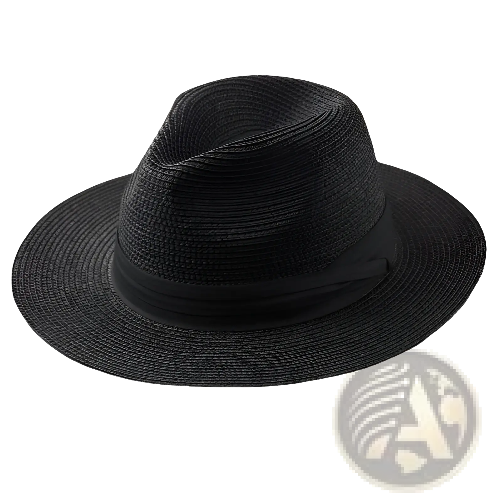 Black woven straw fedora hat with smooth satin ribbon band foldable for sun protection men