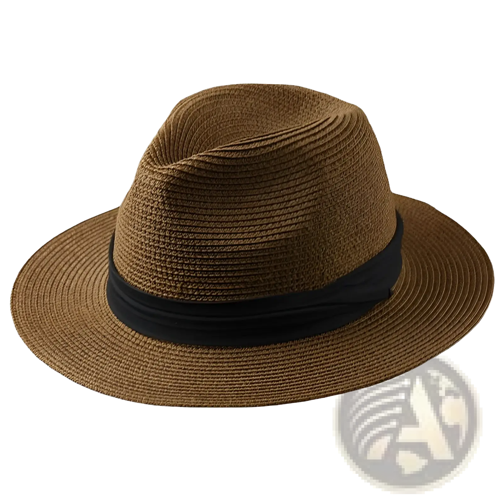 Brown woven straw fedora hat with black ribbon band foldable for sun protection men