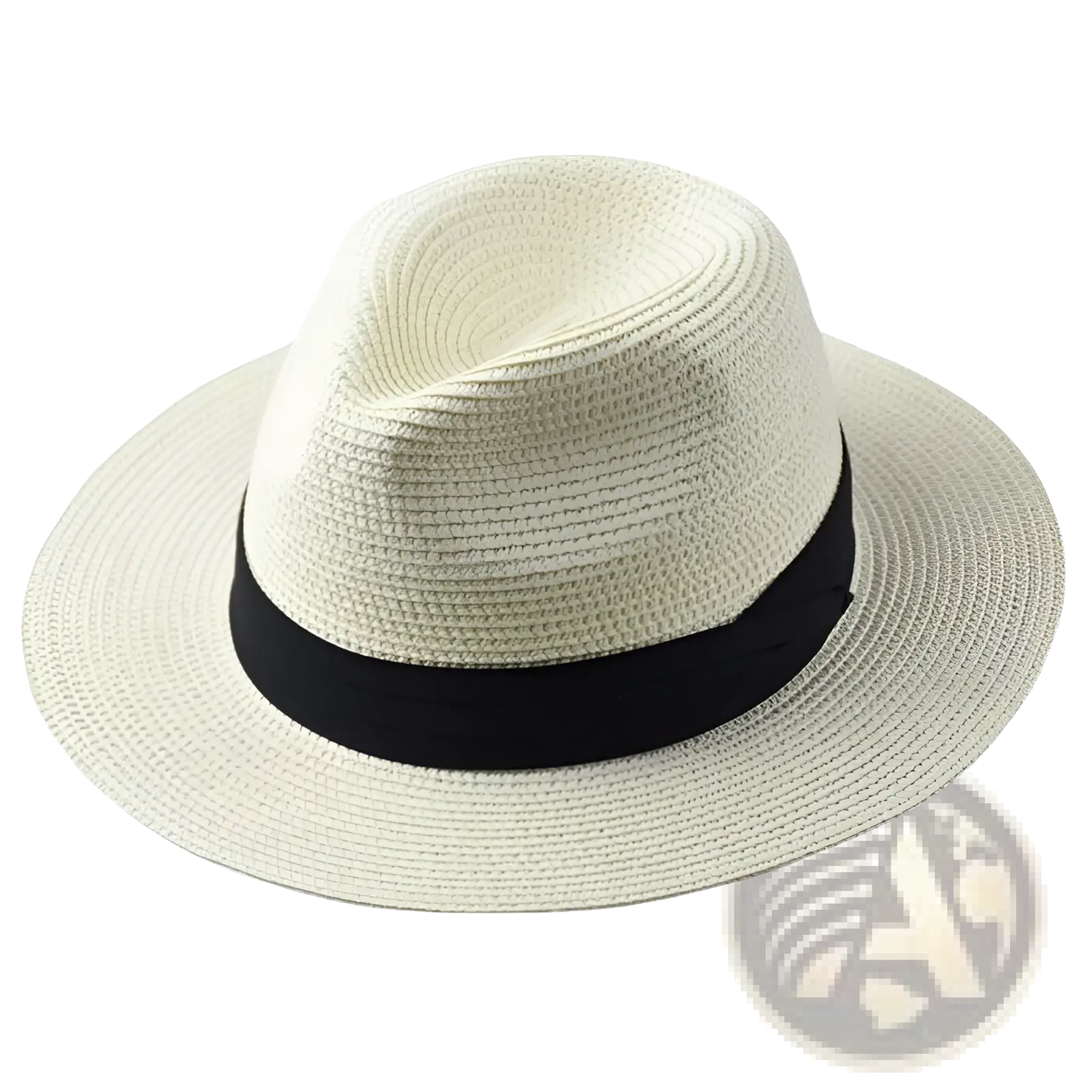 Off-white straw fedora hat with black ribbon band foldable for sun protection for men