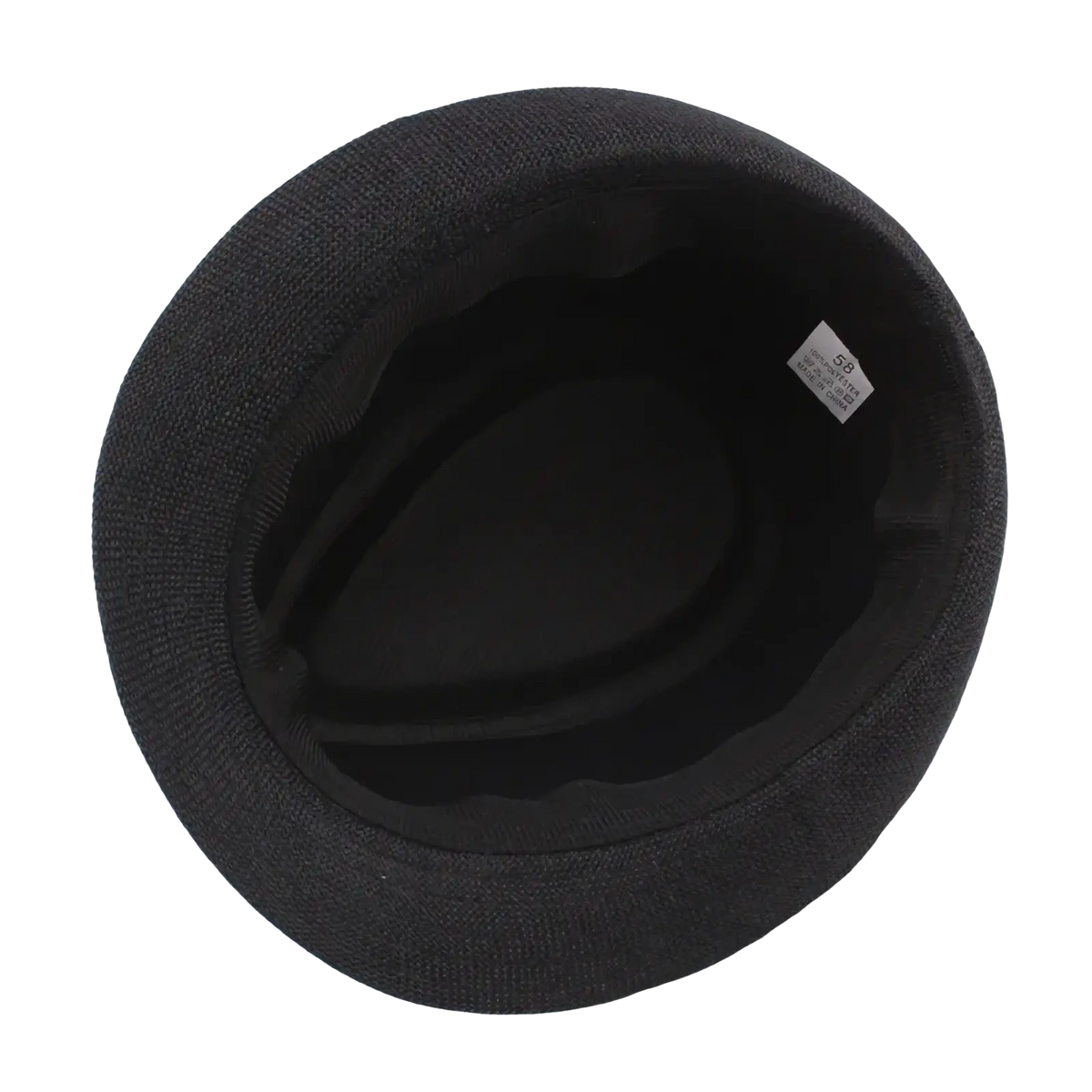 Black textured fedora with soft rounded crown and smooth inner lining for unisex summer beach wear