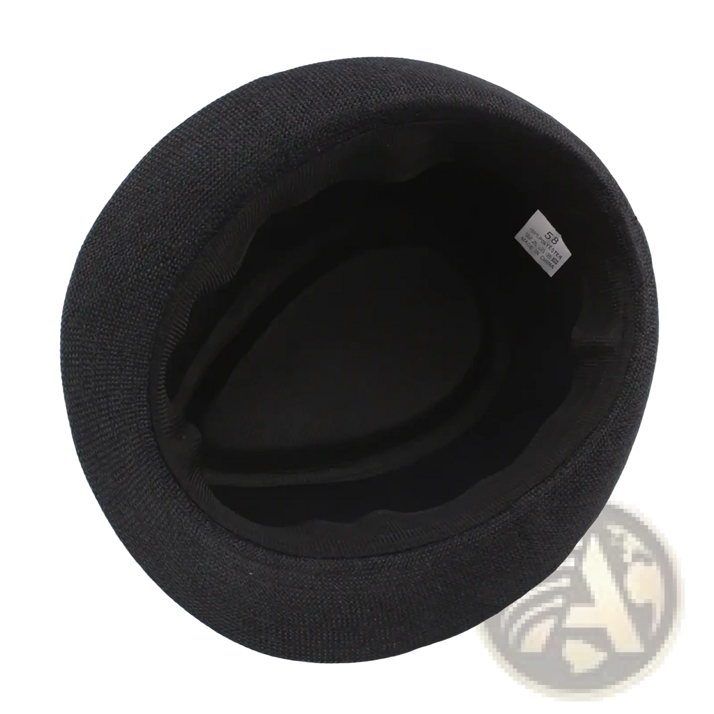 Black textured fedora with soft rounded crown and smooth inner lining for unisex summer beach wear