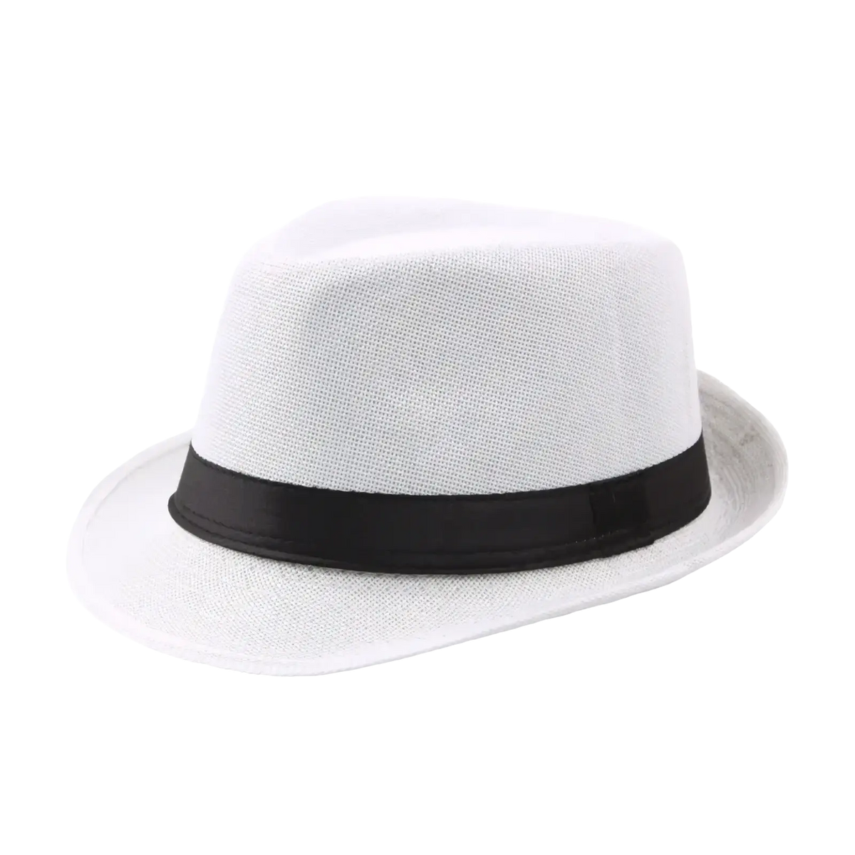 White straw fedora sun hat with a black ribbon band unisex summer beach cap for sun protection