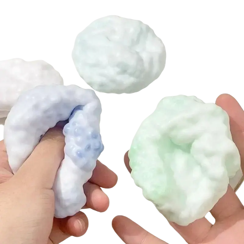 Soft pastel-colored brain-shaped silicone stress ball fidget toy designed for asmr and crunchy sensory relief