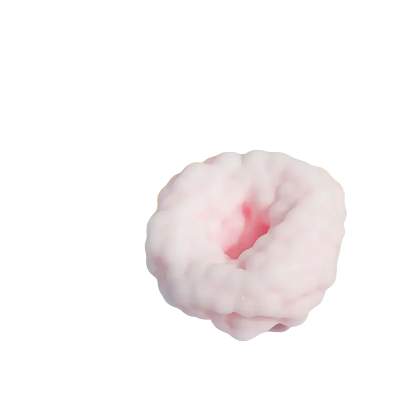 A soft pink cloud-like donut-shaped eraser stress ball fidget toy with a slightly textured surface for asmr crunch