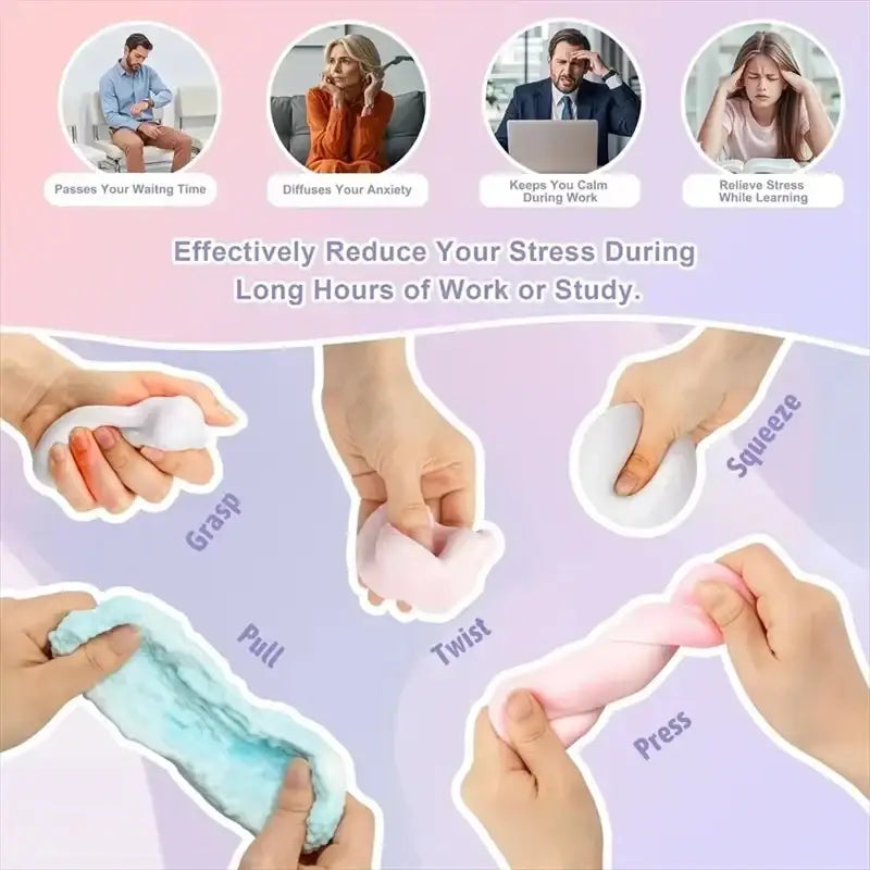 Soft white and pink silicone stress ball crunchy fidget toy with textured surface for sensory calming and relief