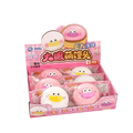 Pink and white plush donut-shaped stress relief toy ducks with yellow beaks in a colorful display box for compress toy use