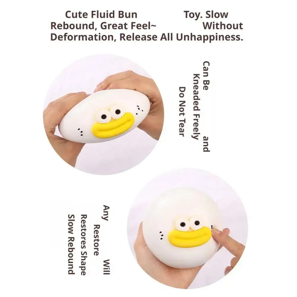 White and yellow duck-shaped slow rising squishy compress toy designed as a stress relief toy for stress relief use