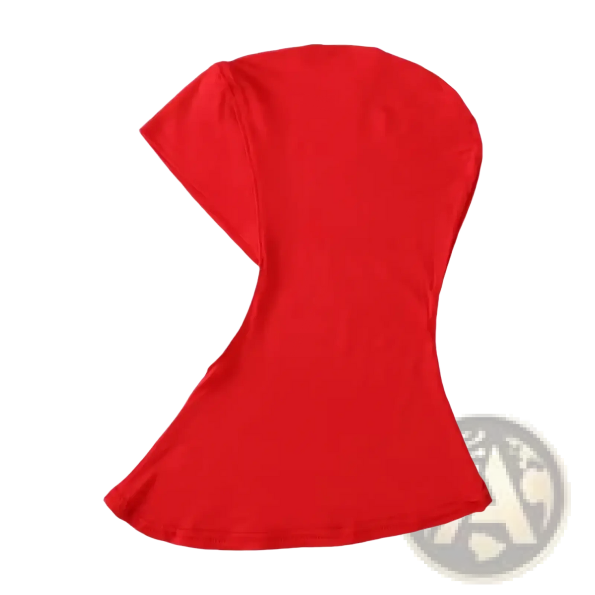 A vibrant red stretch hijab cap underscarf made of form-fitting fabric with a smooth texture and distinctive cut