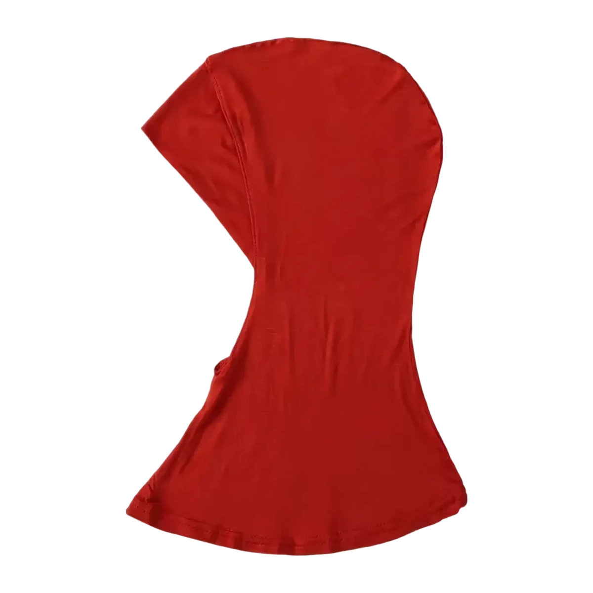 Rust red stretch hijab cap under scarf with smooth stretchy fabric and hooded design shown from the back side