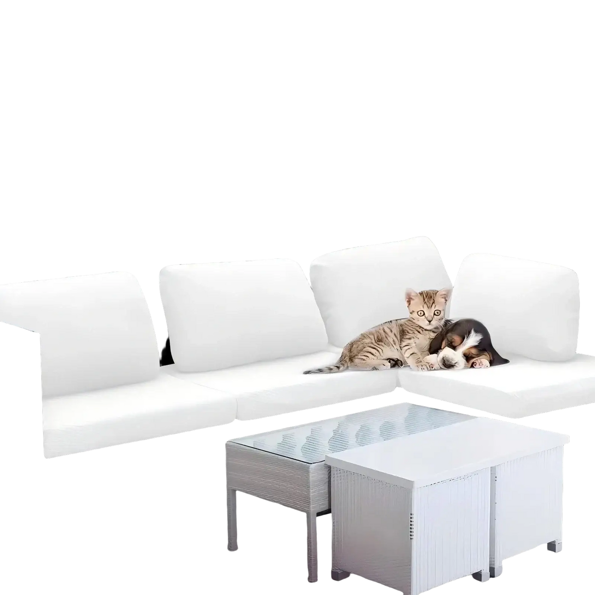 Black wicker outdoor sectional sofa with white cushions featuring stretch sofa cushion cover 65-95cm thickness 5-20cm