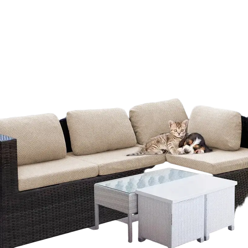 Dark brown wicker outdoor sectional sofa with beige textured cushions featuring stretch sofa cushion cover 65-95cm thickness 5-20cm