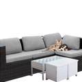 Gray textured cushioned outdoor sectional sofa with dark brown wicker frame featuring stretch sofa cushion cover 65-95cm thickness 5-20cm