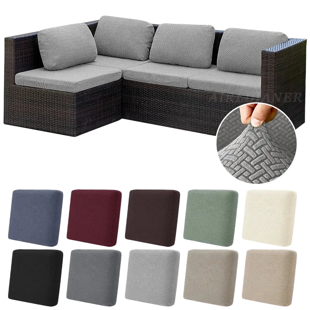 Stretch sofa cushion cover 65-95cm with thickness 5-20cm in gray woven fabric and multiple colors including navy blue and beige
