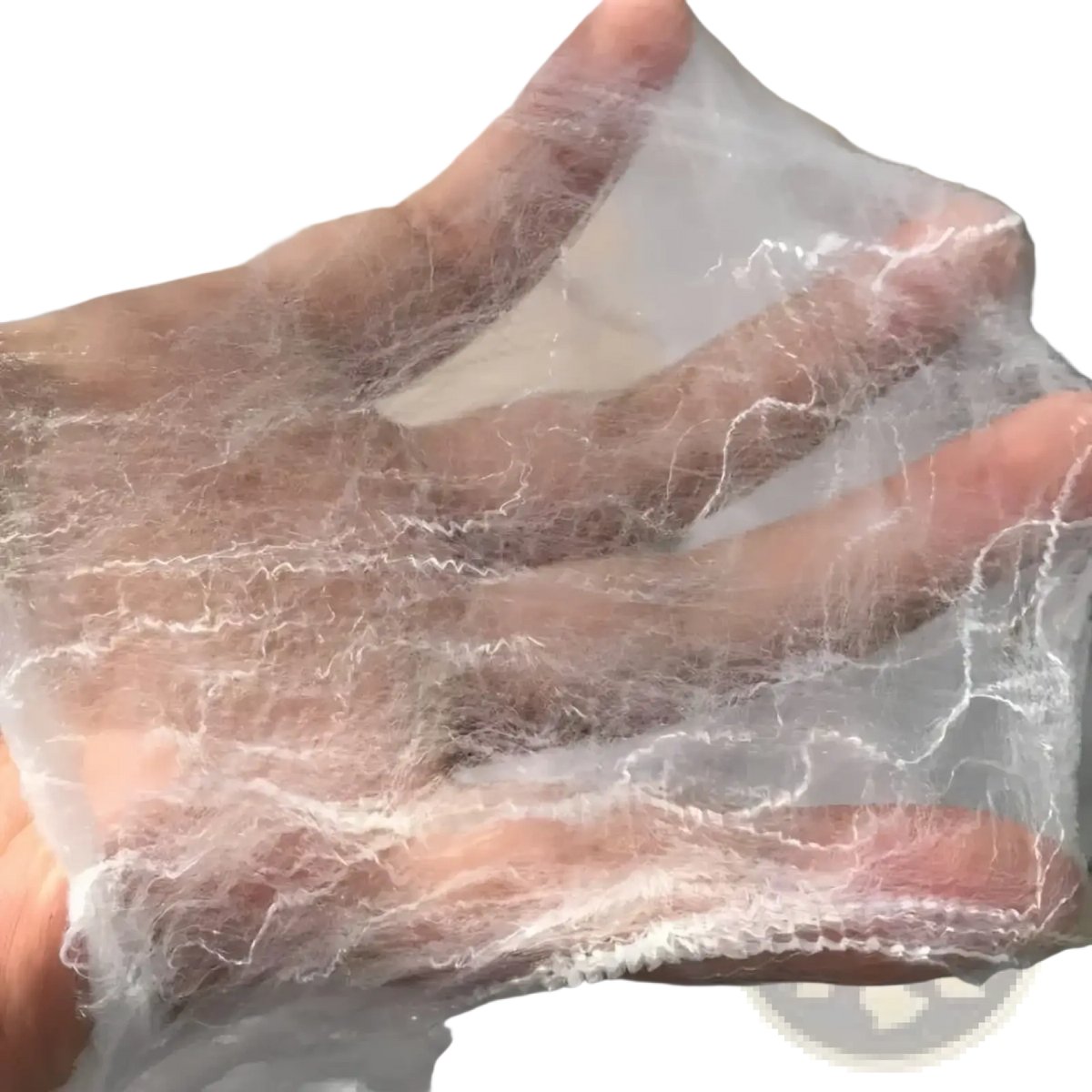 A stretchable halloween spider web decoration white mesh glove with delicate web-like texture and reinforced edges