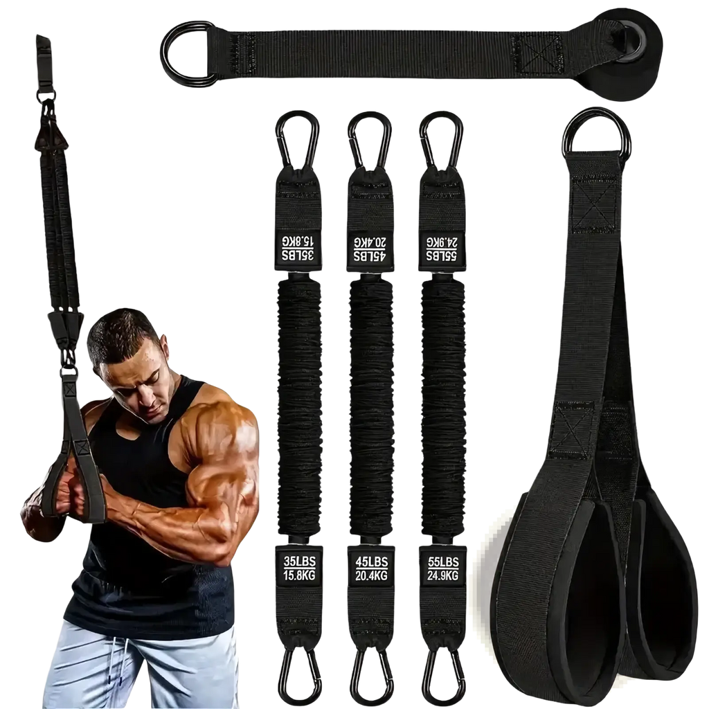 Black stretching strap set heavy duty resistance bands with adjustable tension levels and durable fabric construction
