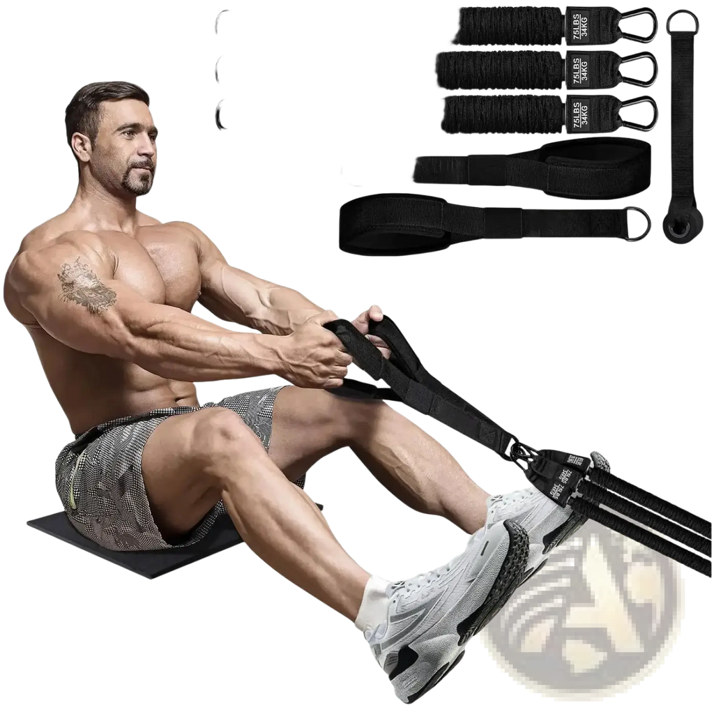 Black heavy duty resistance bands stretching strap set with adjustable straps and weight indicators for exercise