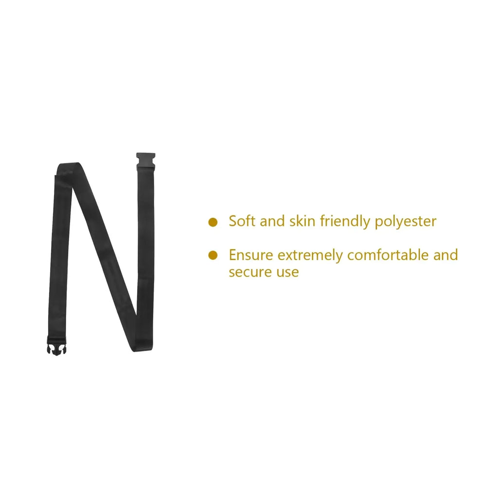 Black adjustable stretching strap made of soft skin-friendly polyester for yoga and leg fitness exercises