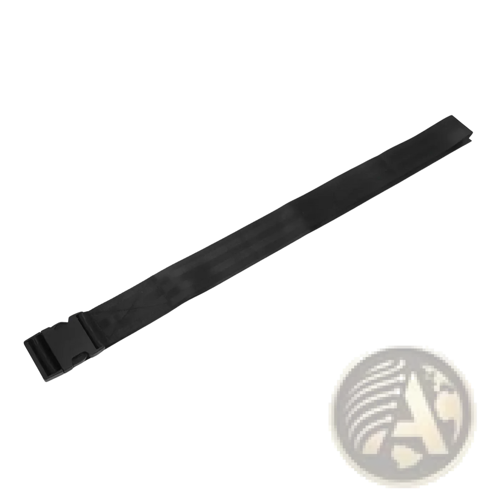 Black stretching strap for yoga and leg fitness with adjustable plastic buckle for secure fit