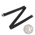 Black elastic stretching strap with plastic buckle ends designed for yoga and leg fitness exercises