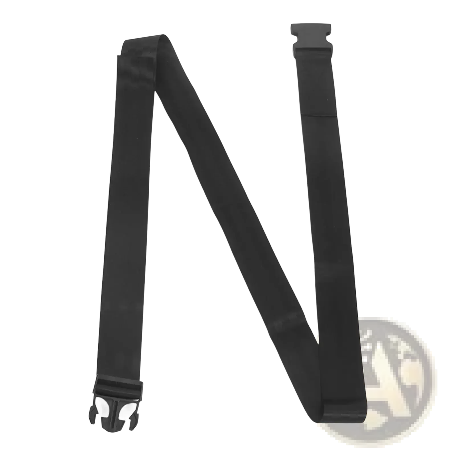Black nylon stretching strap for yoga and leg fitness with plastic buckle ends for secure adjustment