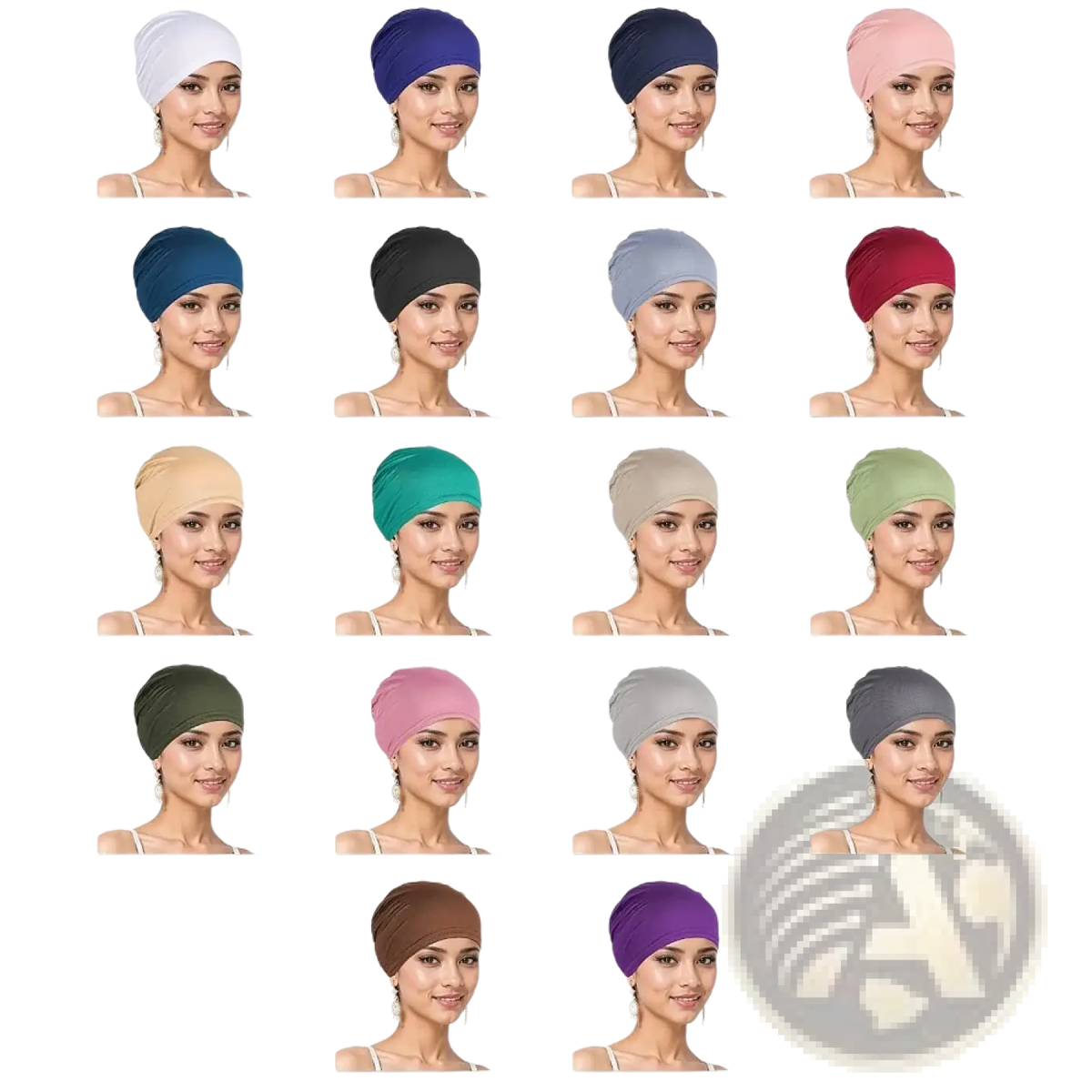 Stretchy jersey turban chemo hijab hat made of soft stretchy fabric in solid white blue pink and green colors
