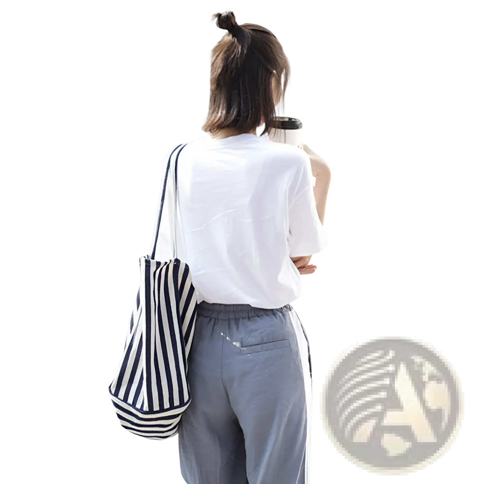 Navy and white vertically striped canvas tote bag with high capacity and long shoulder strap for versatile use