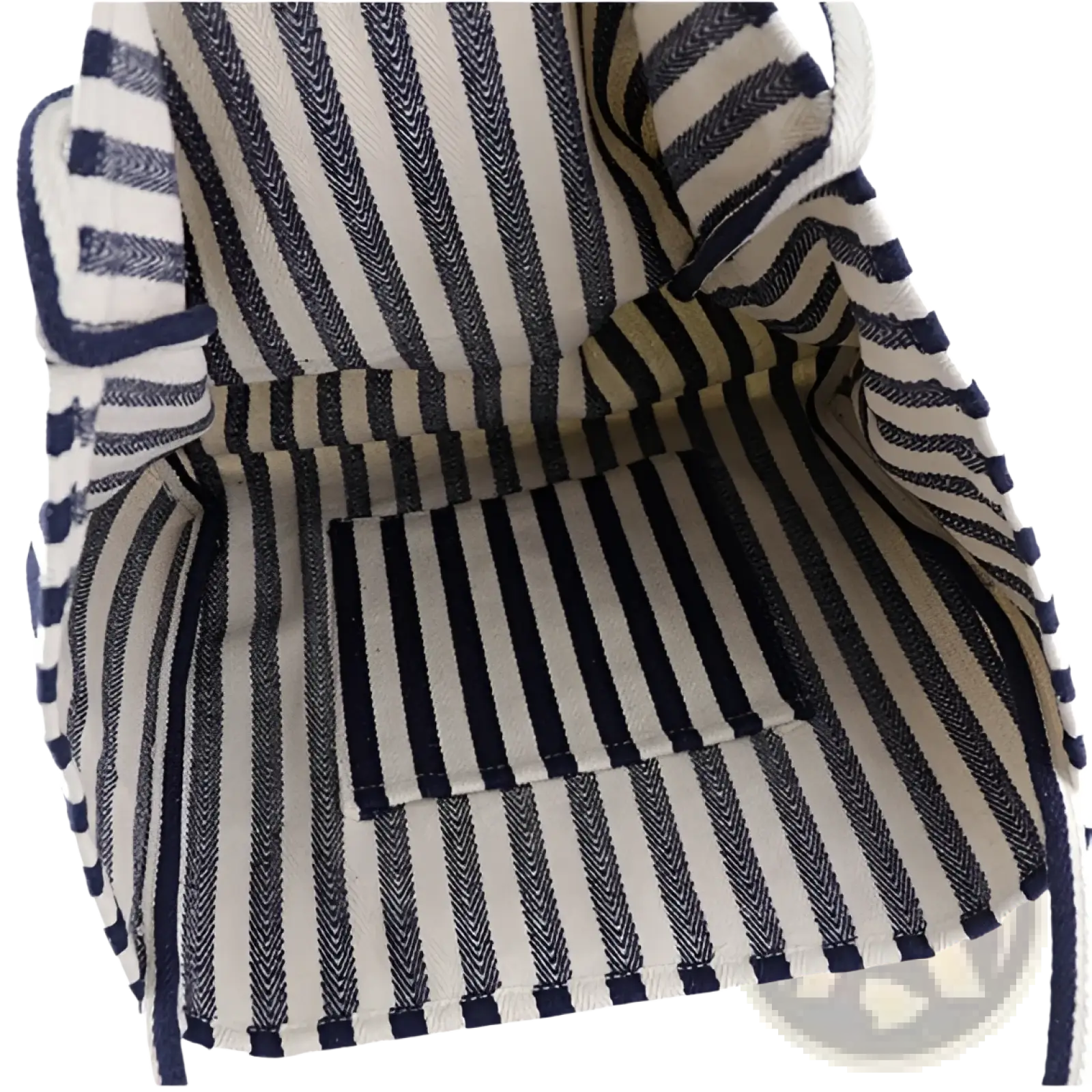 Navy and white striped canvas tote bag with herringbone weave pattern high capacity shoulder bag