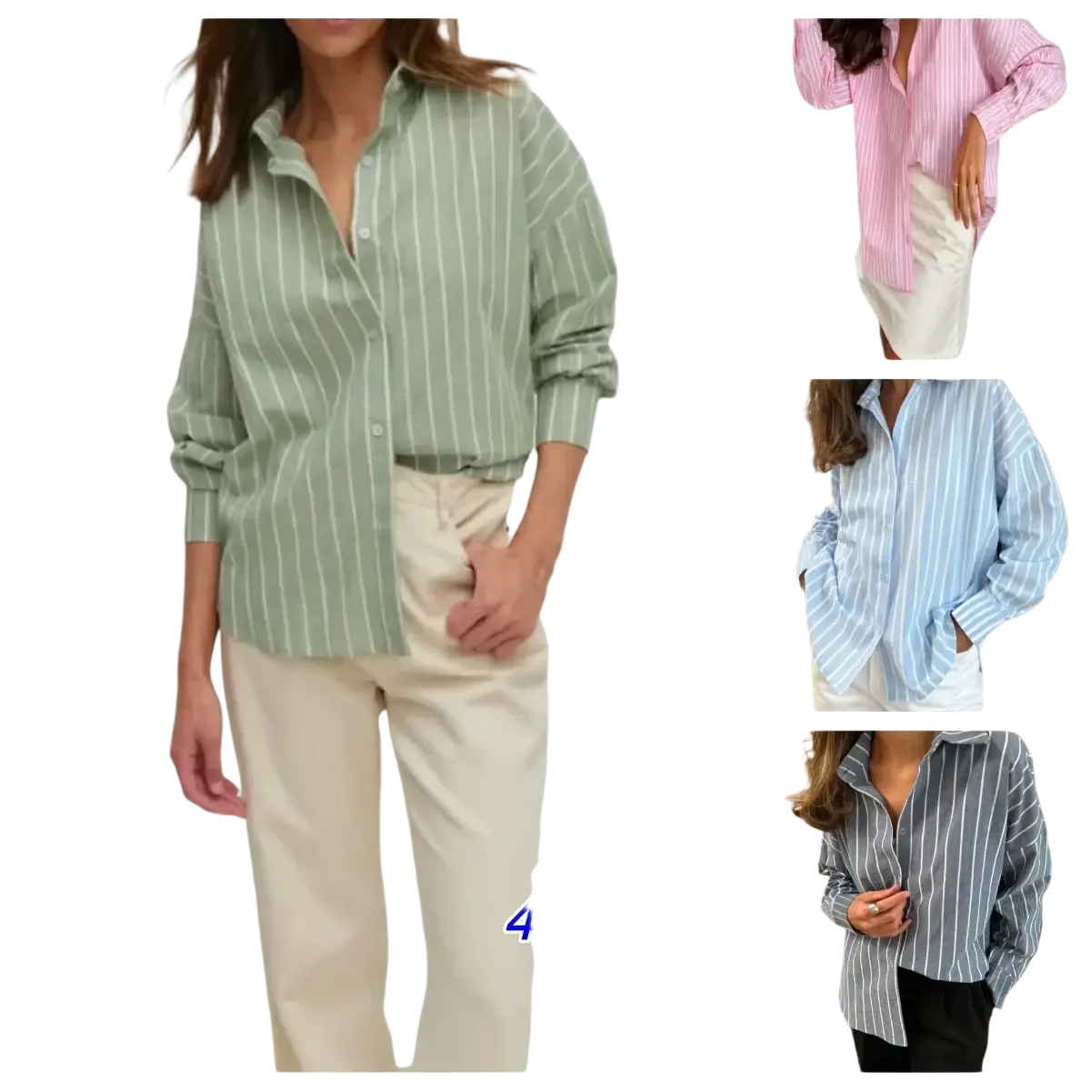 Striped chiffon blouse oversized button down shirt in soft green and white vertical stripes available in four colors