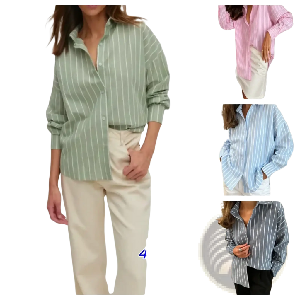 Striped chiffon blouse oversized button down shirt in soft green and white vertical stripes available in four colors