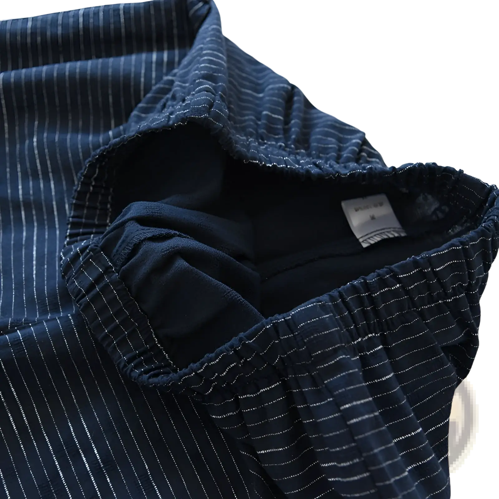 Navy blue pinstripe cotton pajama pants with elastic waistband from striped cotton kimono pajama set for men