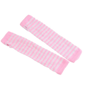 Striped knit fingerless arm warmers in pink and white made of soft knit fabric for comfortable wear