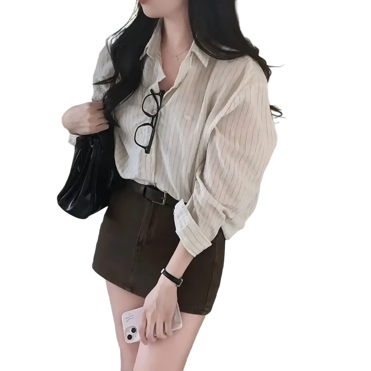 A versatile style off-white striped long sleeve button down shirt with standard thickness and loose fit