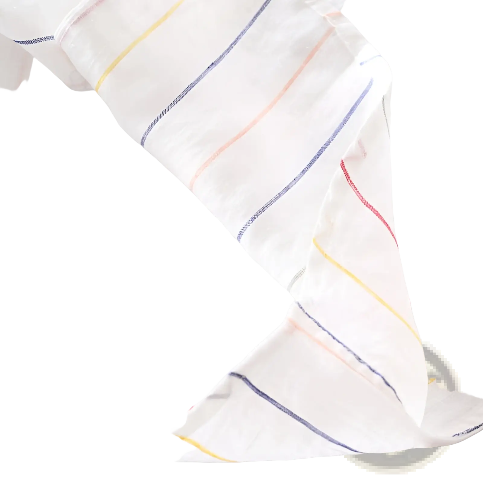 Soft white linen striped men long sleeve shirt with delicate yellow blue pink and green stripes