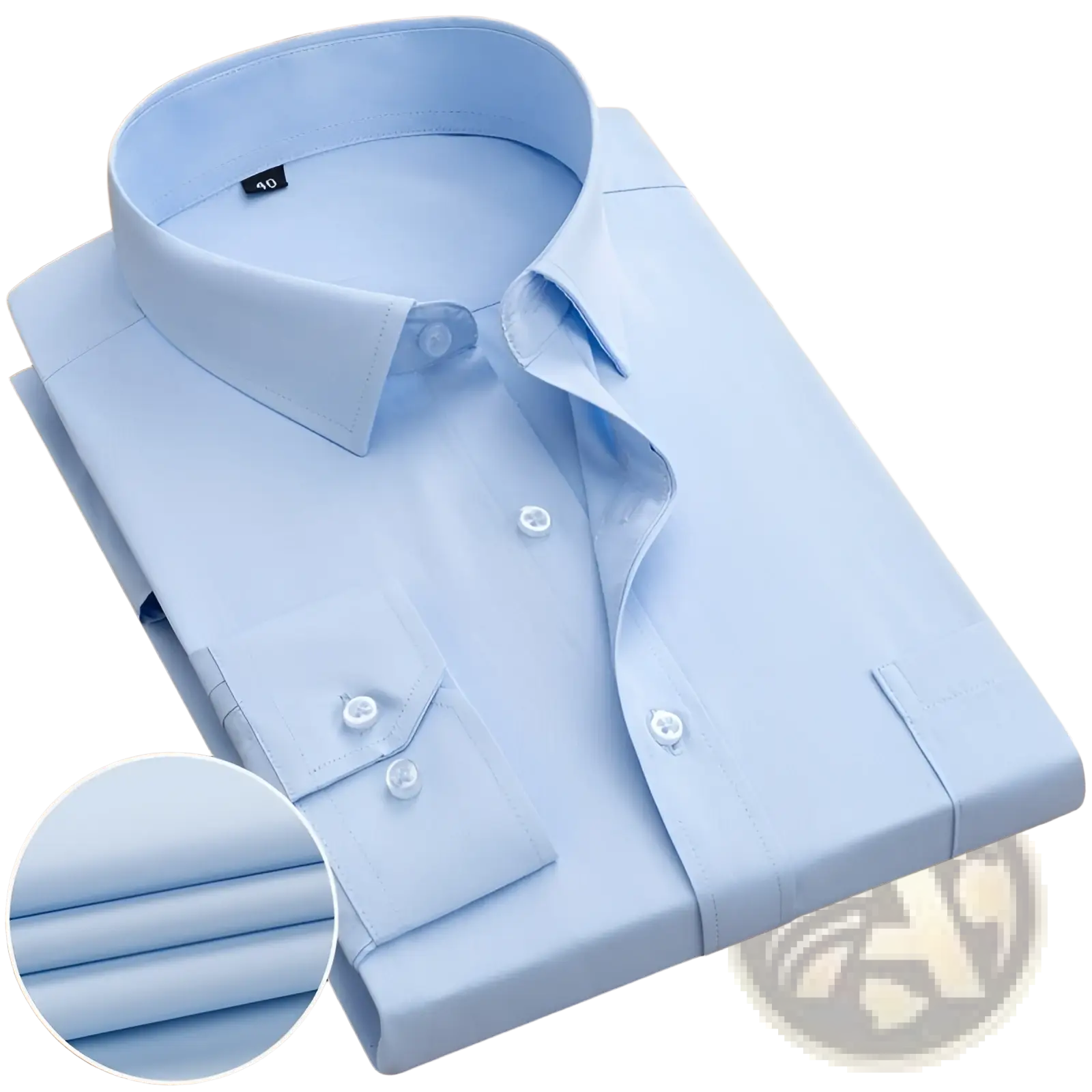 Light blue cotton striped men’s long sleeve dress shirt with tabby pattern crisp collar and button-down front