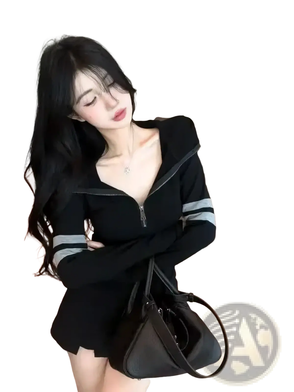 Black zip-up striped zipper hoodie t-shirt with gray sleeve stripes made of soft cotton blend fabric