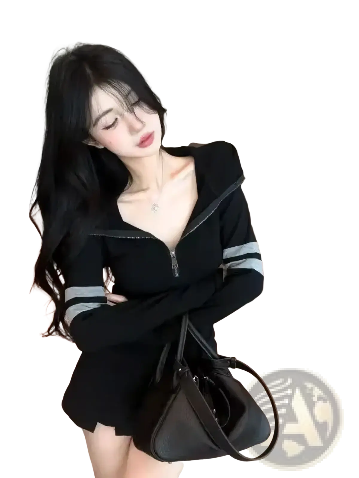 Black zip-up striped zipper hoodie t-shirt with gray sleeve stripes made of soft cotton blend fabric