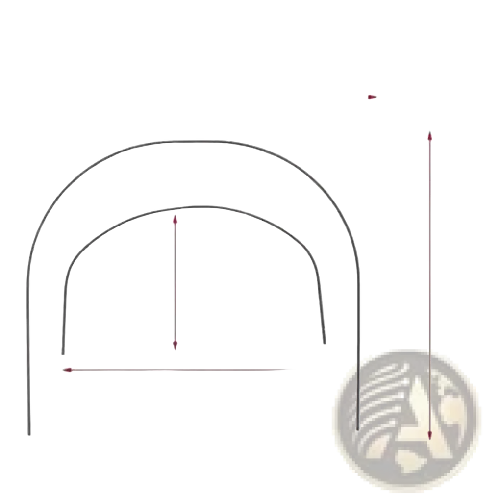 Arch-shaped metal stroller canopy support bracket in silver with dimensions labeled in millimeters for replacement use