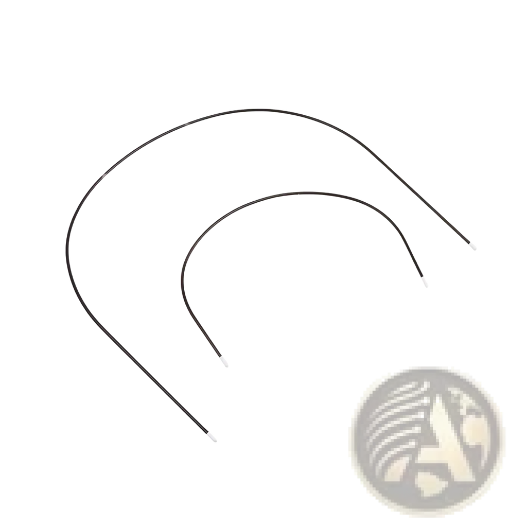 Two black curved wire hairpins with white tips metal stroller canopy support bracket replacement rods