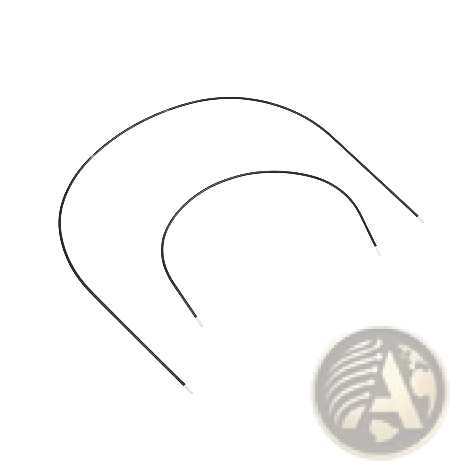 Two black curved wire hairpins with white tips metal stroller canopy support bracket replacement rods
