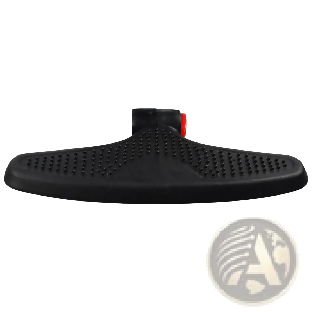 Black plastic stroller footrest with adjustable red knob and textured surface for universal pedal extension use