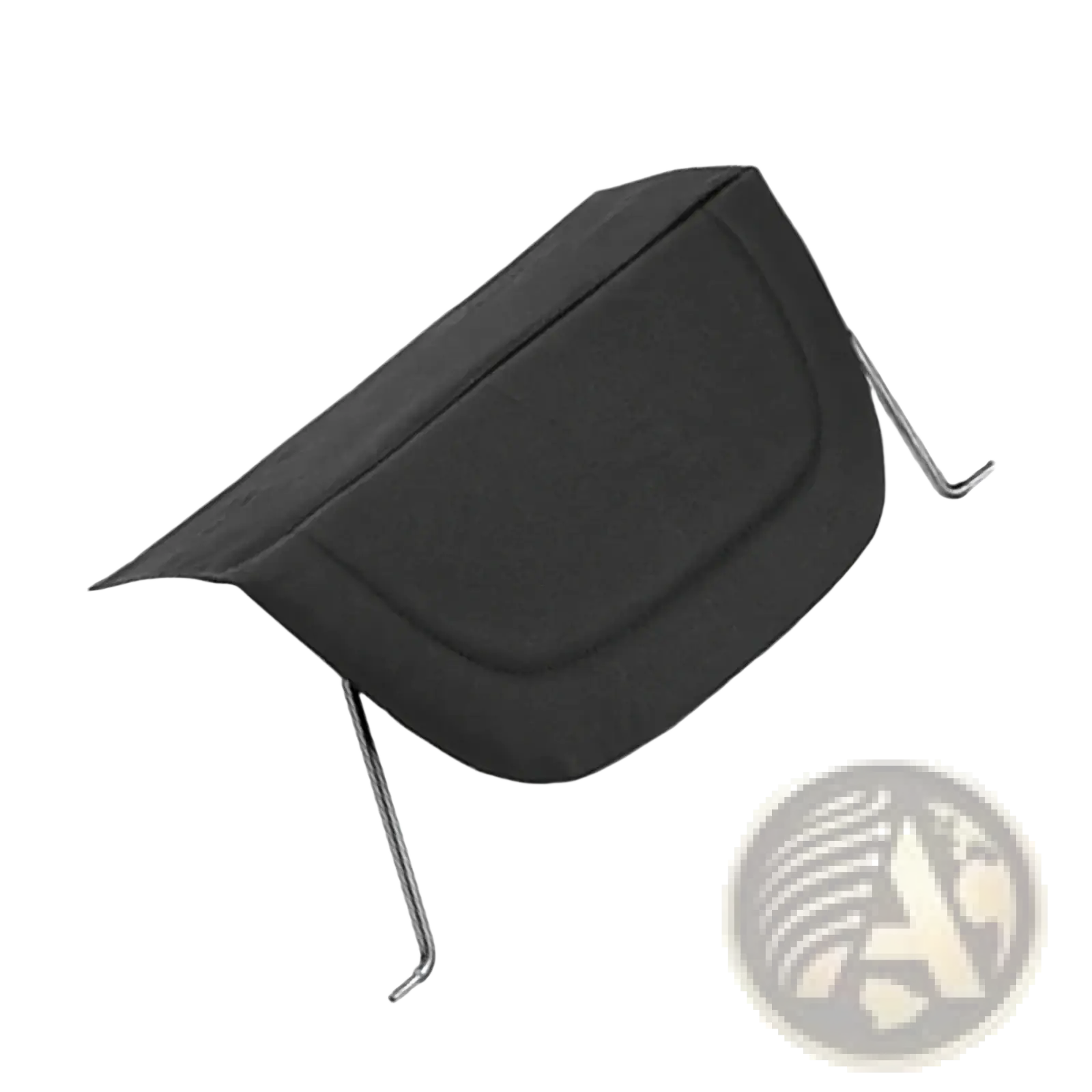 Black fabric stroller footrest extender leg support cover with metal hooks shown from the back side